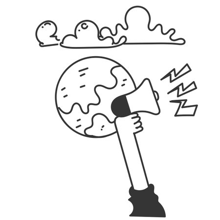 doodle cartoon globe and megaphone icon illustrationのイラスト素材