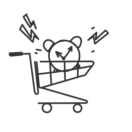 doodle trolley and alarm clock illustrationのイラスト素材