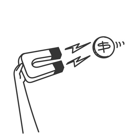 hand holding magnet attracting money doodle cartoonのイラスト素材