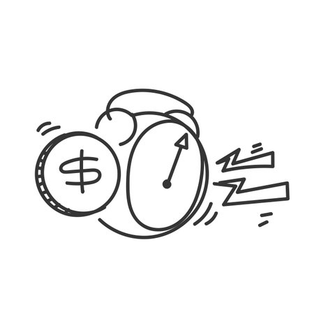 doodle money and alarm clock illustration iconのイラスト素材