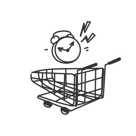 doodle trolley and alarm clock illustrationのイラスト素材