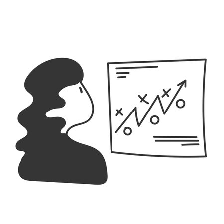 doodle business woman looking at the business plan data illustrationのイラスト素材