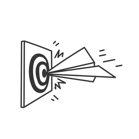 paper airplane hit center dartboard doodleのイラスト素材