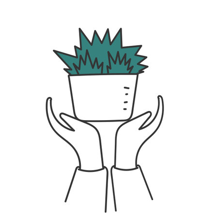 hand drawing doodle hand carrying green grassのイラスト素材