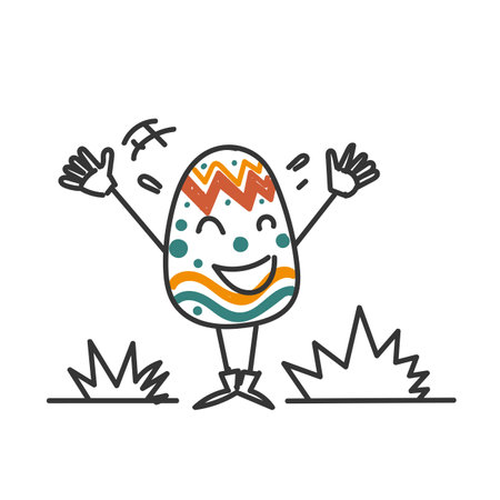 funny retro colorful egg character doodleのイラスト素材