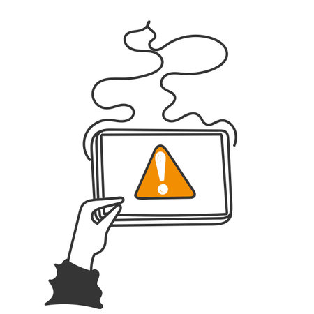 doodle phone warning overheat smoke illustrationのイラスト素材