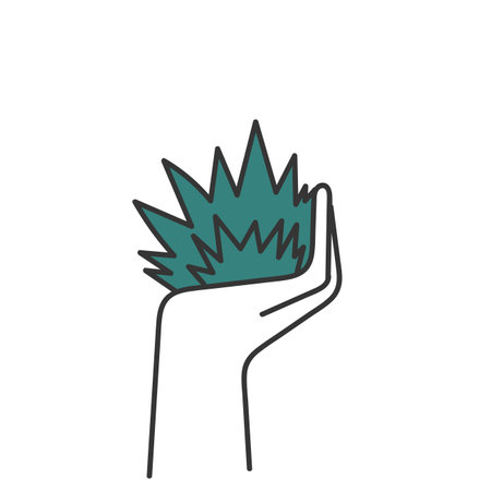 hand drawing doodle hand carrying green grassのイラスト素材