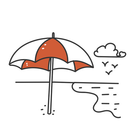 doodle sketch umbrella beach illustration cartoonのイラスト素材