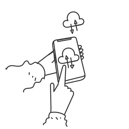 hand drawn doodle phone cloud icon illustration relatedのイラスト素材