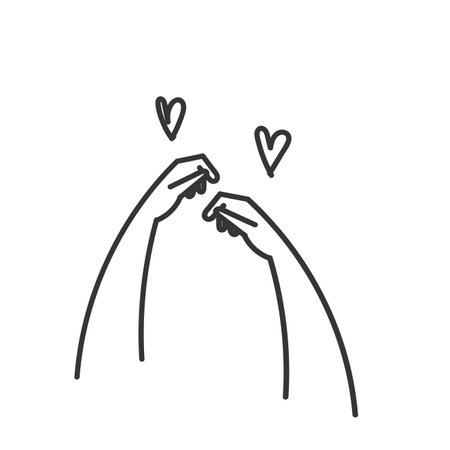 hand holding and hug gesture in doodleのイラスト素材
