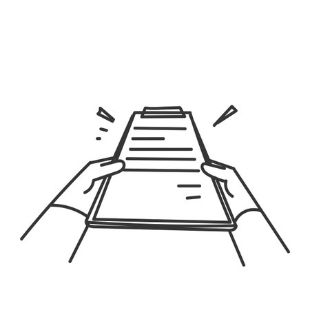 doodle hand holding clipboardのイラスト素材