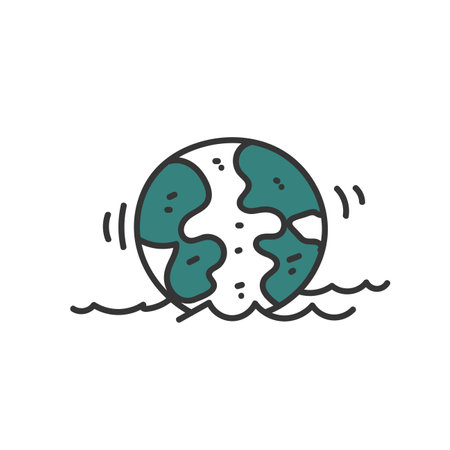 hand drawn doodle globe floating on waterのイラスト素材