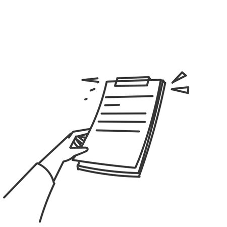 doodle hand holding clipboardのイラスト素材