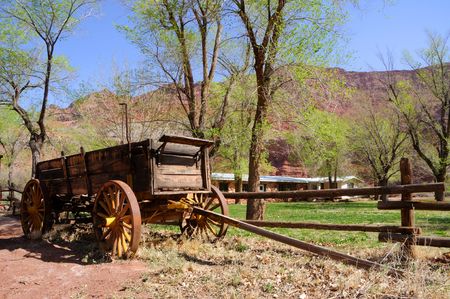 Historic Wagon at Lonely Dell Ranch の写真素材