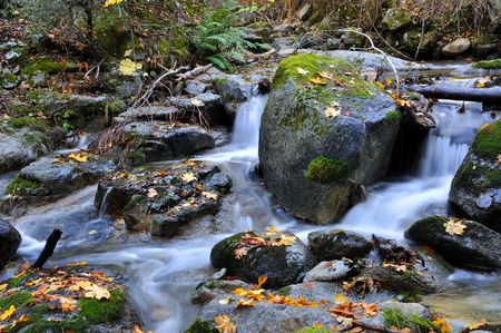 Mountain Waterfall in Autumnの写真素材