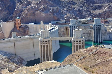 Hoover Dam and Water Intake Towersの写真素材