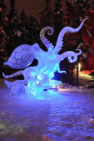 Fairbanks, Alaska, February 27, 2010: Blue Ring Octopus Ice Sculpture, 2010 World Ice Art Championships のeditorial素材