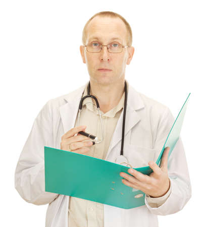Medical doctor with documents about a patientの写真素材