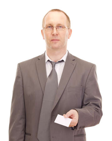 Business person showing visiting cardの写真素材