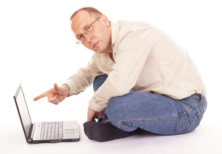 Man working over the internet at homeの写真素材