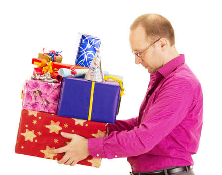 Business person with a lot of giftsの写真素材