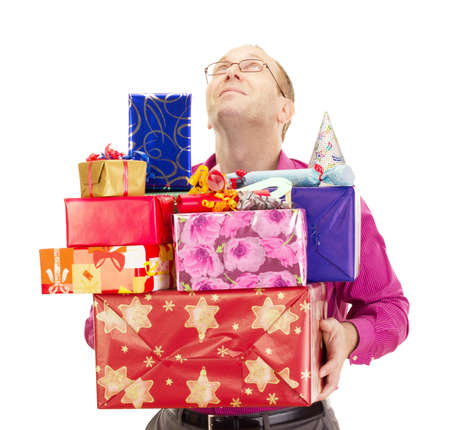 Business person with a lot of giftsの写真素材