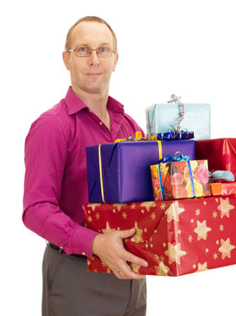 Business person with a lot of giftsの写真素材