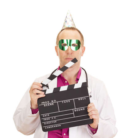 A male medical doctor with a clapperboardの写真素材