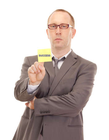Business person showing removable noteの写真素材
