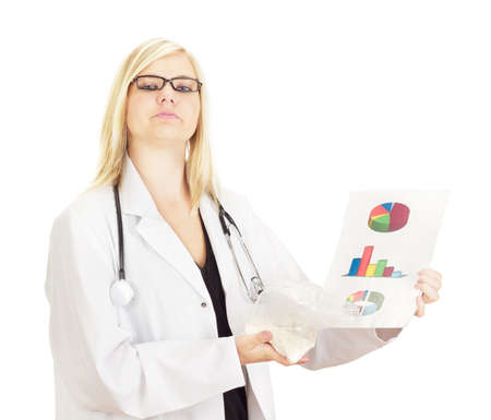 Medical doctor with statistics about medicamentsの写真素材
