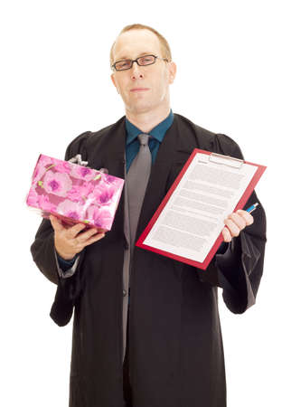 Lawyer with an agreement and a giftの写真素材