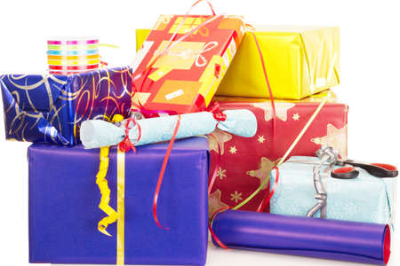 Beautiful and colorful gifts on the tableの写真素材