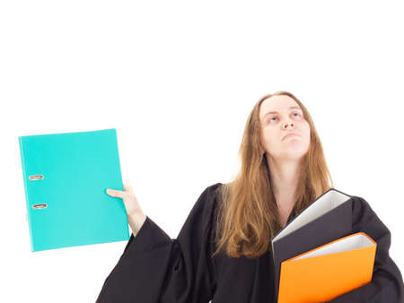 Young attorney with a lot of workの写真素材