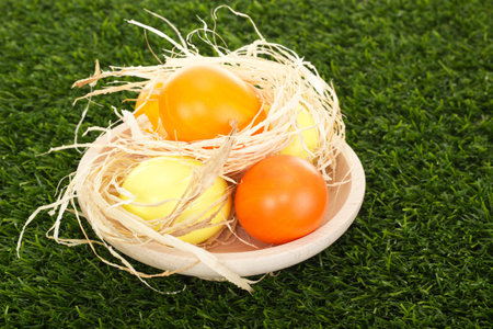 Easter eggs in grassの写真素材