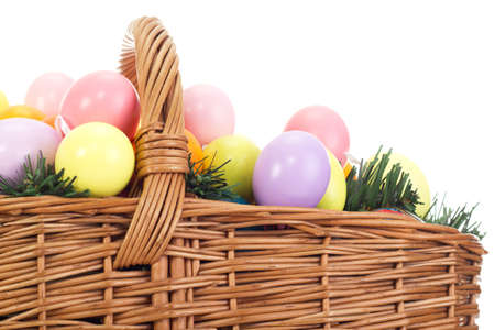 Easter eggs in a basketの写真素材