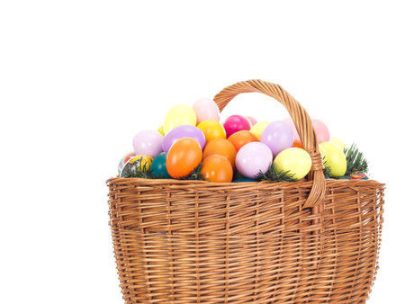Easter eggs in a basketの写真素材