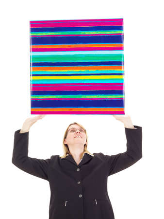 Businesswoman catching giftの写真素材