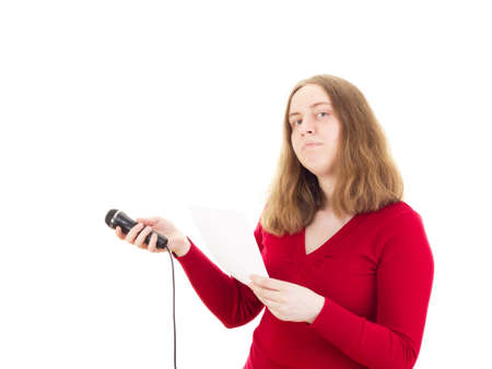 Beautiful woman interviewing somebodyの写真素材