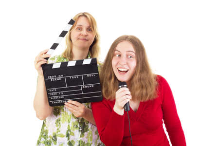 Two women working in the entertainment industryの写真素材