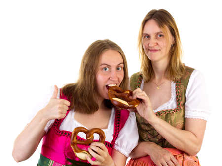 Thumb up for delicious oktoberfest pretzelの写真素材