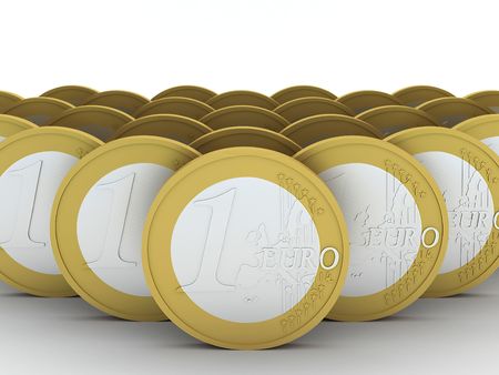 one euro coins in succesing rowsの写真素材