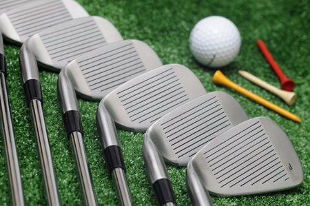 golf clubs, ball and teesの写真素材