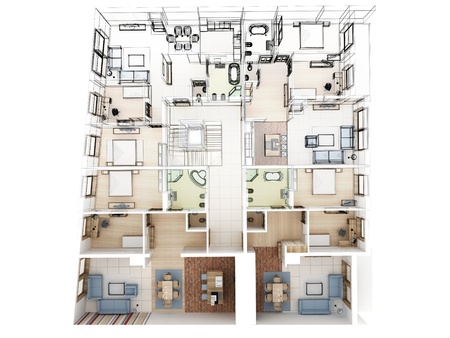 Apartments level top view - Interior design process.の写真素材