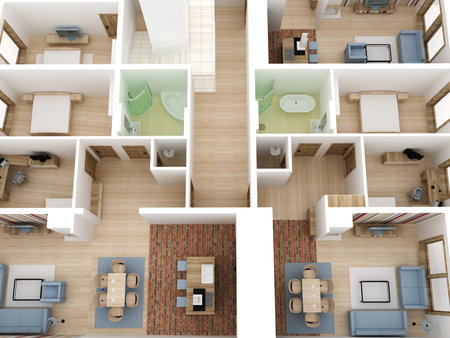 Apartments level top view - Interior design process.
