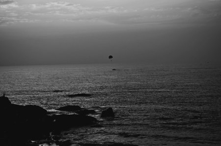 A little balloon sailing alone over the sea of Goaの写真素材