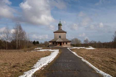 old wooden orthodox church with a cross with a crescentの写真素材