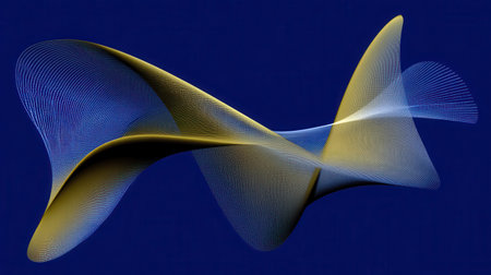 abstract 3d illustration of a blue and yellow background with some smooth linesの素材