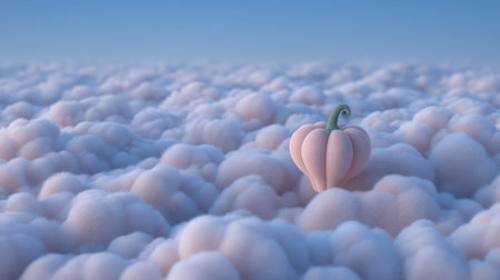 pumpkin in the clouds, 3d render illustration, horizontalの素材