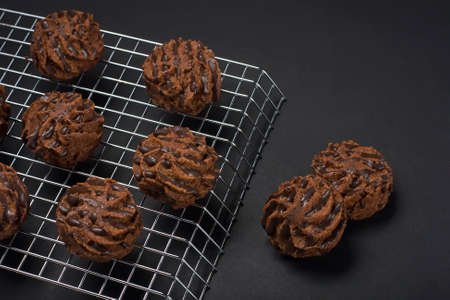 Chocolate cakes on a dark backgroundの写真素材