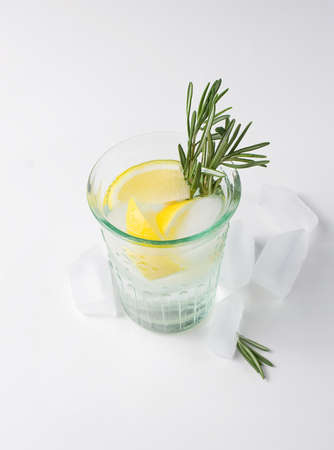 Lemon fizz in a glass,   on a white background.の写真素材